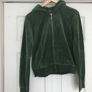 Green Velour Zip Up Hoodie